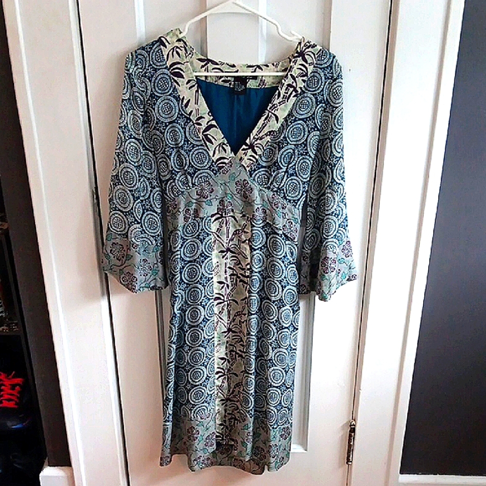 Central Park West Blue and Cream Patterned Dress